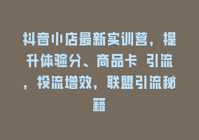 抖音小店最新实训营，提升体验分、商品卡 引流，投流增效，联盟引流秘籍868网课-868网课系统868网课系统