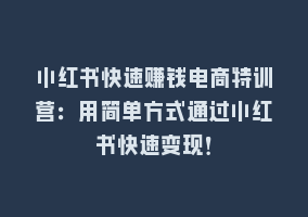 小红书快速赚钱电商特训营：用简单方式通过小红书快速变现！868网课-868网课系统868网课系统