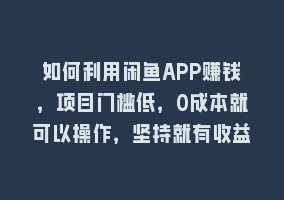 如何利用闲鱼APP赚钱，项目门槛低，0成本就可以操作，坚持就有收益868网课-868网课系统868网课系统