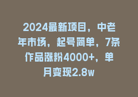 2024最新项目，中老年市场，起号简单，7条作品涨粉4000+，单月变现2.8w868网课-868网课系统868网课系统