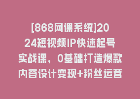 [868网课系统]2024短视频IP快速起号实战课，0基础打造爆款内容设计变现+粉丝运营(23节)868网课-868网课系统868网课系统