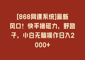 [868网课系统]最新风口！快手撸磁力，野路子，小白无脑操作日入2000+868网课-868网课系统868网课系统