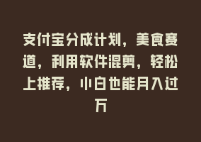 支付宝分成计划，美食赛道，利用软件混剪，轻松上推荐，小白也能月入过万868网课-868网课系统868网课系统