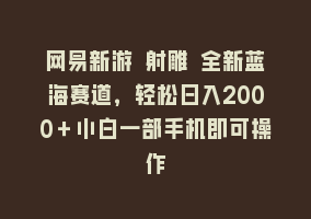 网易新游 射雕 全新蓝海赛道，轻松日入2000＋小白一部手机即可操作868网课-868网课系统868网课系统