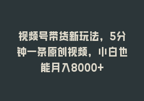 视频号带货新玩法，5分钟一条原创视频，小白也能月入8000+868网课-868网课系统868网课系统