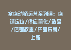 全店动销运营系列课：店铺定位/供应简化/选品/店铺权重/产品布局/上新868网课-868网课系统868网课系统