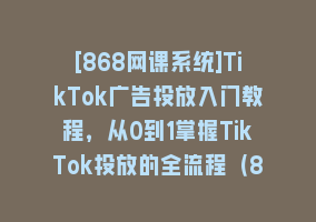 [868网课系统]TikTok广告投放入门教程，从0到1掌握TikTok投放的全流程（8节课）868网课-868网课系统868网课系统