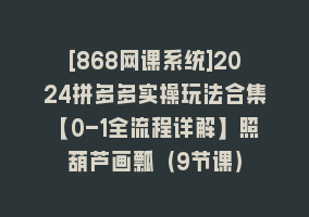 [868网课系统]2024拼多多实操玩法合集【0-1全流程详解】照葫芦画瓢（9节课）868网课-868网课系统868网课系统