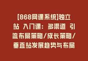 [868网课系统]独立站 入门课：多渠道 引流布局策略/成长策略/垂直站发展趋势与布局868网课-868网课系统868网课系统