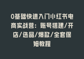 0基础快速入门小红书电商实战营：账号搭建/开店/选品/爆款/全套保姆教程868网课-868网课系统868网课系统