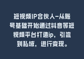 短视频IP合伙人-从账号基础开始通过抖音等短视频平台打造ip，引流到私域，进行变现。868网课-868网课系统868网课系统