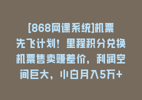 [868网课系统]机票先飞计划！里程积分兑换机票售卖赚差价，利润空间巨大，小白月入5万+868网课-868网课系统868网课系统