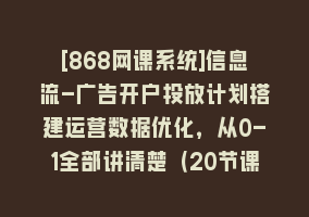 [868网课系统]信息流-广告开户投放计划搭建运营数据优化，从0-1全部讲清楚（20节课）868网课-868网课系统868网课系统