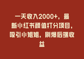 一天收入2000+，最新小红书颜值打分项目，吸引小姐姐，刷爆后端收益868网课-868网课系统868网课系统