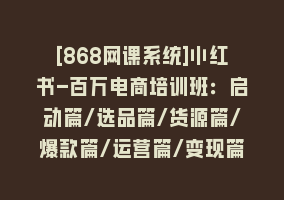 [868网课系统]小红书-百万电商培训班：启动篇/选品篇/货源篇/爆款篇/运营篇/变现篇868网课-868网课系统868网课系统