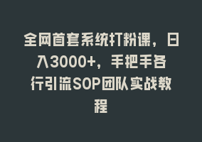 全网首套系统打粉课，日入3000+，手把手各行引流SOP团队实战教程868网课-868网课系统868网课系统