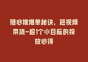 随心推爆单秘诀，短视频带货-超1个小目标的投放心得868网课-868网课系统868网课系统