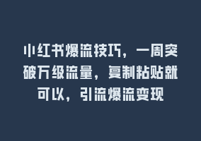 小红书爆流技巧，一周突破万级流量，复制粘贴就可以，引流爆流变现868网课-868网课系统868网课系统