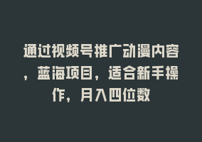 通过视频号推广动漫内容，蓝海项目，适合新手操作，月入四位数868网课-868网课系统868网课系统