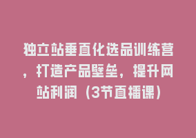 独立站垂直化选品训练营，打造产品壁垒，提升网站利润（3节直播课）868网课-868网课系统868网课系统