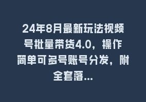 24年8月最新玩法视频号批量带货4.0，操作简单可多号账号分发，附全套落…868网课-868网课系统868网课系统