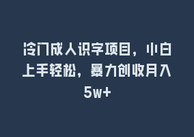 冷门成人识字项目，小白上手轻松，暴力创收月入5w+868网课-868网课系统868网课系统