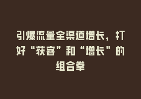 引爆流量全渠道增长，打好“获客”和“增长”的组合拳868网课-868网课系统868网课系统