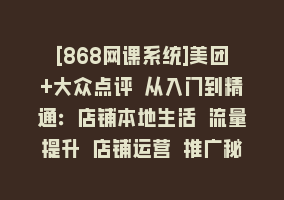 [868网课系统]美团+大众点评 从入门到精通：店铺本地生活 流量提升 店铺运营 推广秘术…868网课-868网课系统868网课系统