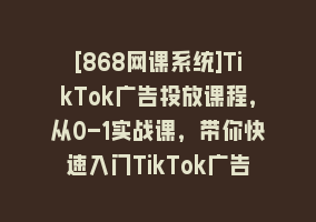 [868网课系统]TikTok广告投放课程，从0-1实战课，带你快速入门TikTok广告投放（30节课）868网课-868网课系统868网课系统