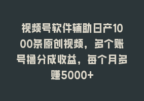 视频号软件辅助日产1000条原创视频，多个账号撸分成收益，每个月多赚5000+868网课-868网课系统868网课系统