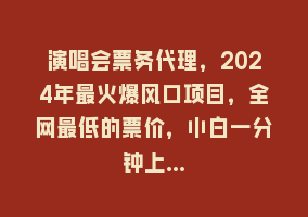 演唱会票务代理，2024年最火爆风口项目，全网最低的票价，小白一分钟上…868网课-868网课系统868网课系统