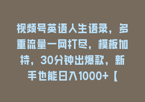 视频号英语人生语录，多重流量一网打尽，模板加持，30分钟出爆款，新手也能日入1000+【揭秘】868网课-868网课系统868网课系统