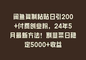 闲鱼复制粘贴日引200+付费创业粉，24年5月最新方法！割韭菜日稳定5000+收益868网课-868网课系统868网课系统