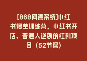 [868网课系统]小红书爆单训练营，小红书开店，普通人逆袭的红利项目（52节课）868网课-868网课系统868网课系统