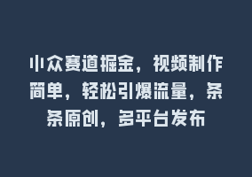 小众赛道掘金，视频制作简单，轻松引爆流量，条条原创，多平台发布868网课-868网课系统868网课系统