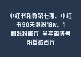 小红书私教第七期，小红书90天涨粉18w，1周涨粉破万 半年矩阵号粉丝破百万868网课-868网课系统868网课系统