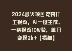 2024最火项目宠物打工视频，AI一键生成，一条视频10W赞，单日变现2k+【揭秘】868网课-868网课系统868网课系统