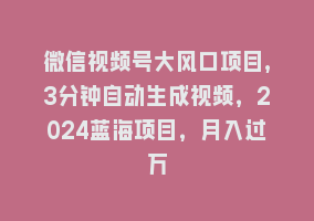 微信视频号大风口项目,3分钟自动生成视频，2024蓝海项目，月入过万868网课-868网课系统868网课系统