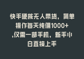 快手硬核无人带货，简单操作每天纯佣1000+,仅需一部手机，新手小白直接上手868网课-868网课系统868网课系统