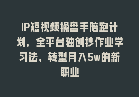 IP短视频操盘手陪跑计划，全平台独创抄作业学习法，转型月入5w的新职业868网课-868网课系统868网课系统