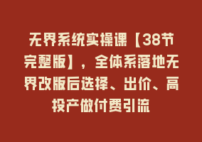 无界系统实操课【38节完整版】，全体系落地无界改版后选择、出价、高投产做付费引流868网课-868网课系统868网课系统