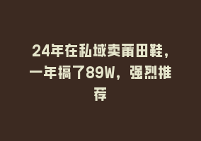 24年在私域卖莆田鞋，一年搞了89W，强烈推荐868网课-868网课系统868网课系统