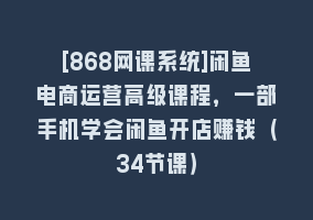 [868网课系统]闲鱼电商运营高级课程，一部手机学会闲鱼开店赚钱（34节课）868网课-868网课系统868网课系统