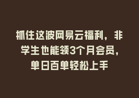 抓住这波网易云福利，非学生也能领3个月会员，单日百单轻松上手868网课-868网课系统868网课系统