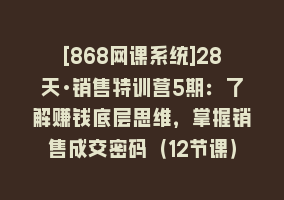 [868网课系统]28天·销售特训营5期：了解赚钱底层思维，掌握销售成交密码（12节课）868网课-868网课系统868网课系统