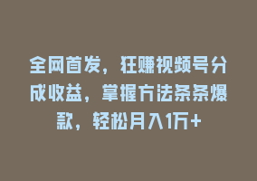 全网首发，狂赚视频号分成收益，掌握方法条条爆款，轻松月入1万+868网课-868网课系统868网课系统