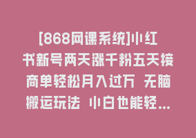 [868网课系统]小红书新号两天涨千粉五天接商单轻松月入过万 无脑搬运玩法 小白也能轻…868网课-868网课系统868网课系统