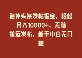 海外头条发帖掘金，轻松月入10000+，无脑搬运发布，新手小白无门槛868网课-868网课系统868网课系统