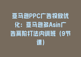 亚马逊PPC广告投放优化：亚马逊多Asin广告高阶打法内训班（9节课）868网课-868网课系统868网课系统