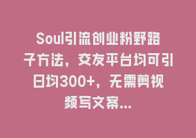 Soul引流创业粉野路子方法，交友平台均可引日均300+，无需剪视频写文案…868网课-868网课系统868网课系统